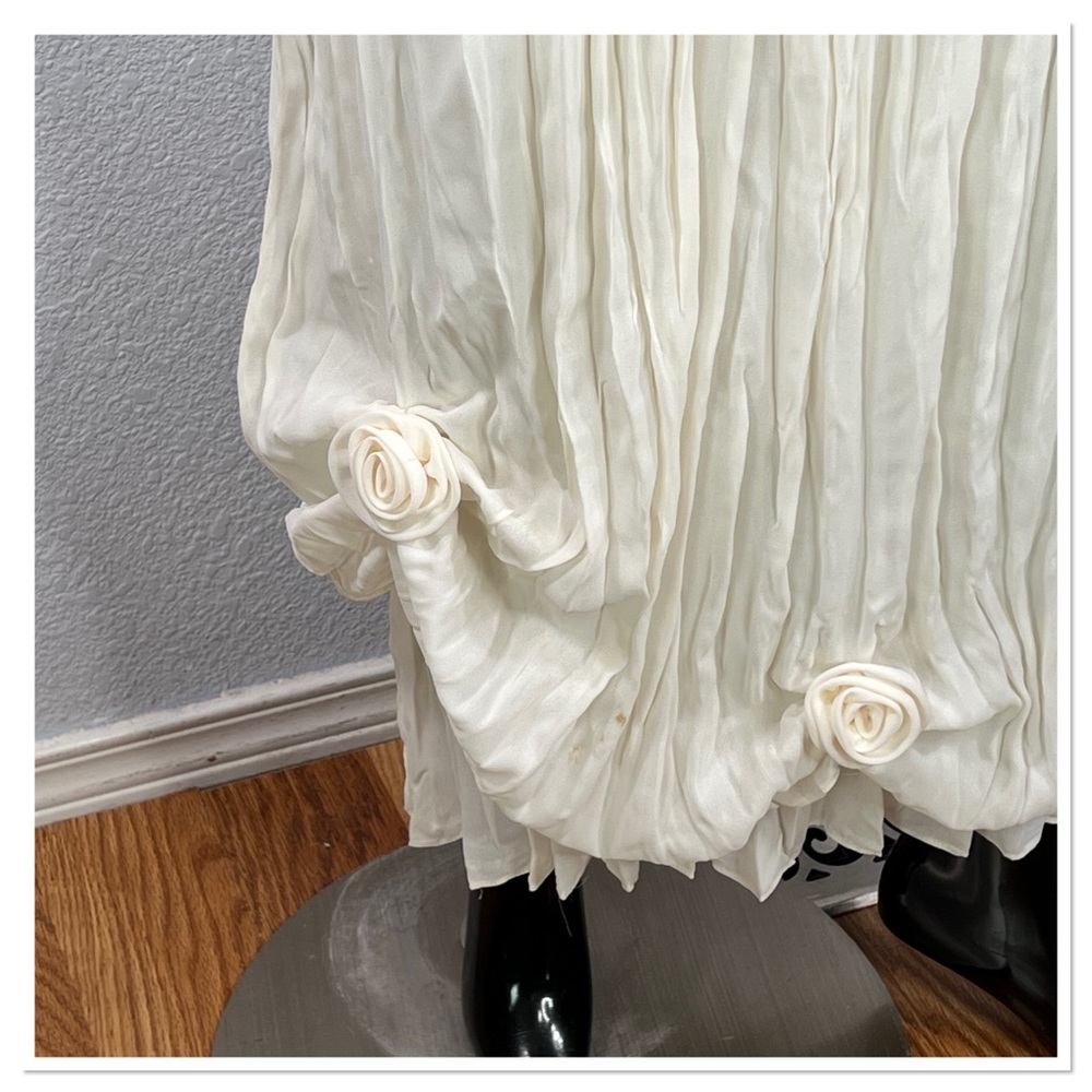 CDC Vintage Caren Desiree Maxi Dress Sz 14 Cream Polyester Floral Embellishment - Picture 5 of 11